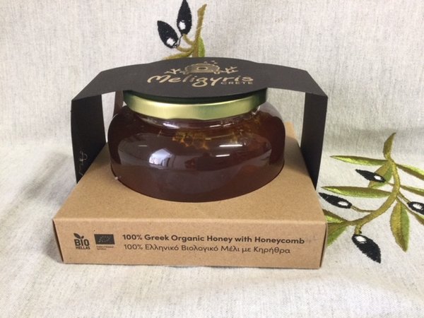 Cretan honey Meligyris organic with honeycomb